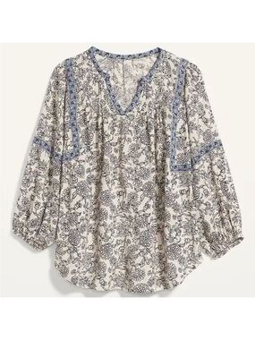 OVERSIZED FLORAL PRINT SPLIT NECK PLUS SIZE POET BLOUSE MILKMAID BOHO WOMENS XL